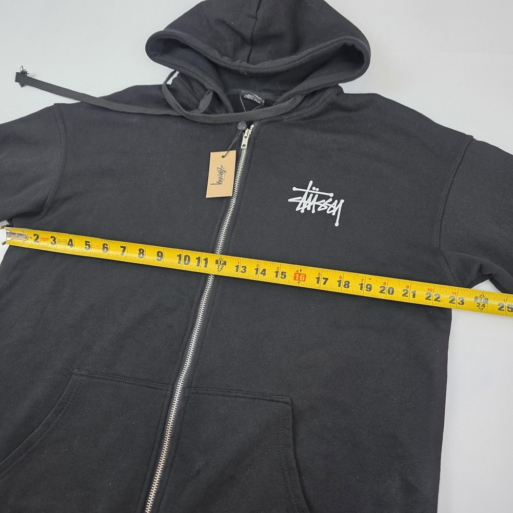 Stussy Hoodie Mens Large Black Full Zip Logo Back Graphic Fleece Sweatshirt - Picture 7 of 16